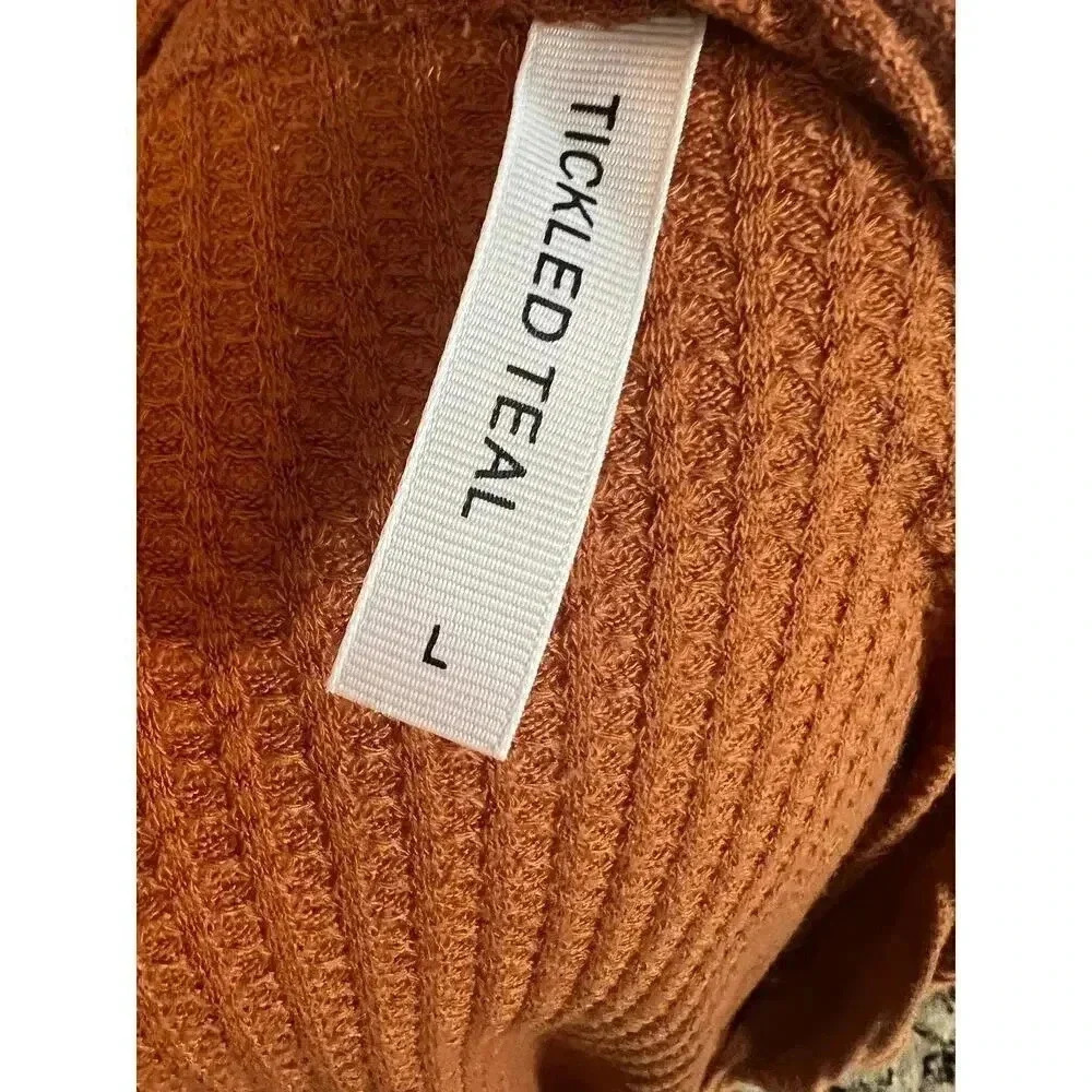 Tickled teal the Aubrey cardigan orange waffle texture, side length size large - Picture 10 of 10